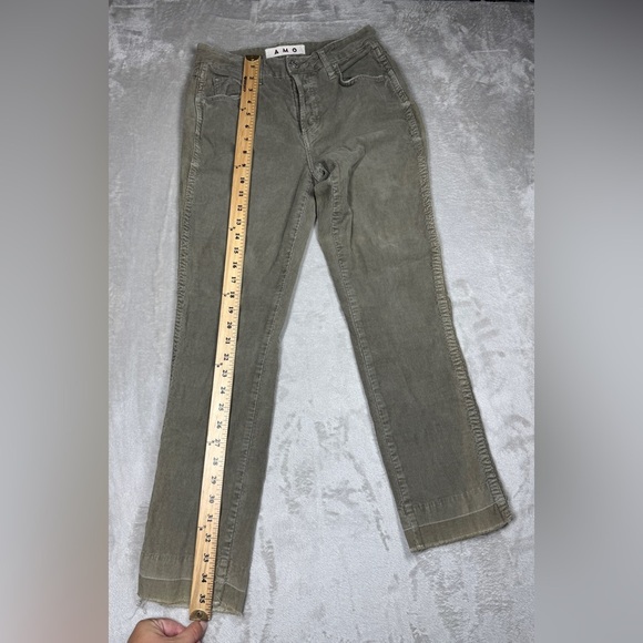 AMO Babe Corduroy Green Grey Raw Hem Button Fly Cropped Ankle Pants Size 27 - Picture 8 of 16